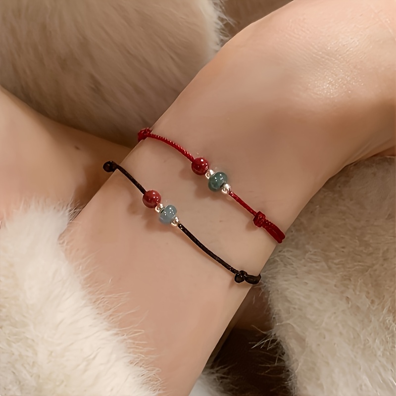 Cinnabar Stone Beaded Bracelet for Couples Vintage Boho Style